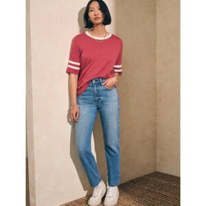 Faherty Cloud Cotton Varsity T-shirt In Dry Rose Red NWT FLAWED Size Large